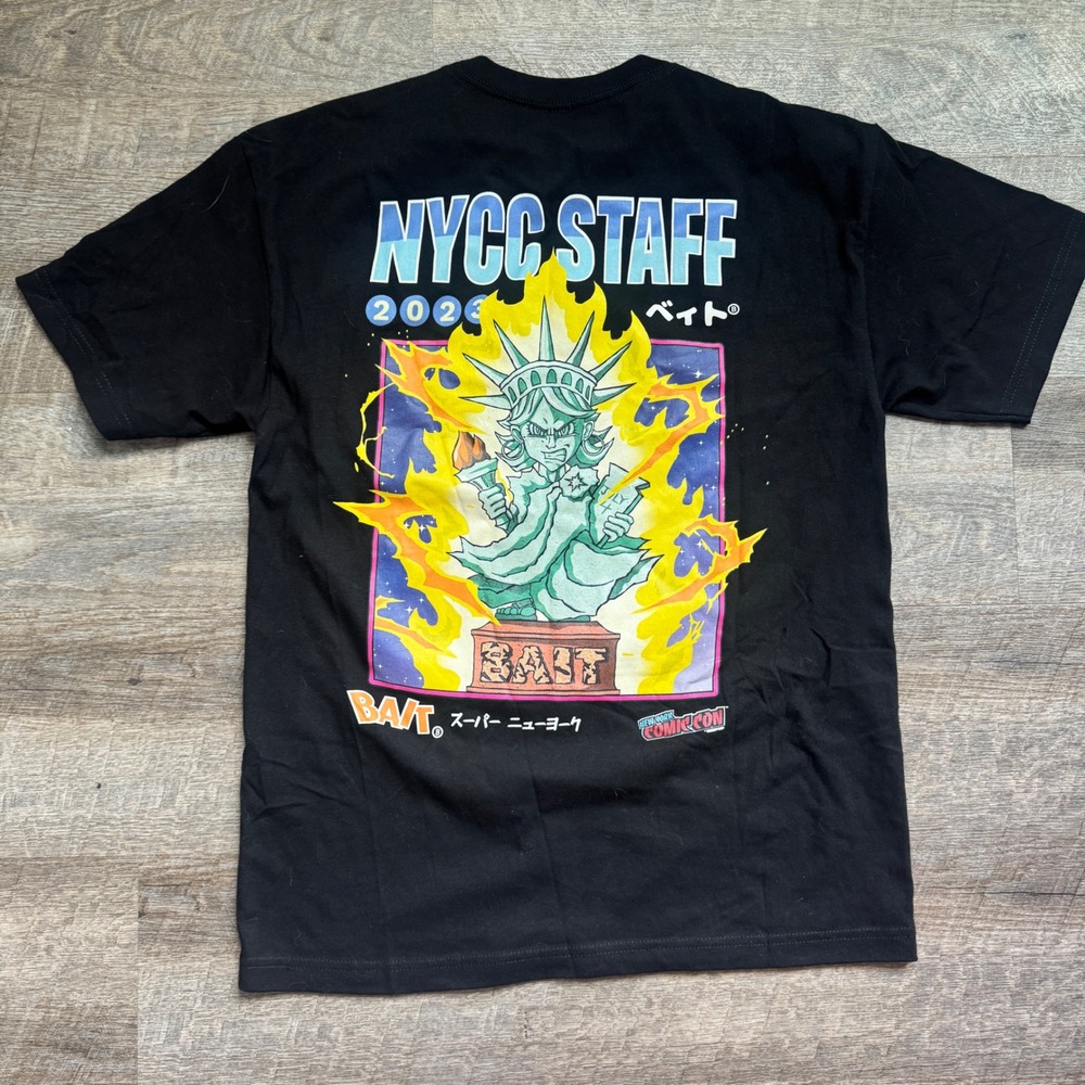 BAIT NYCC Staff T-Shirt Size Medium Regular Fit Black 2023 Comic Con Graphic Tee